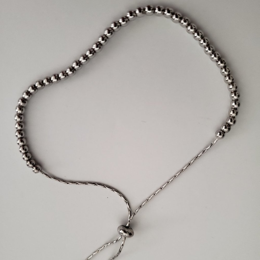Beaded Slider Bracelet - Rhodium Plated